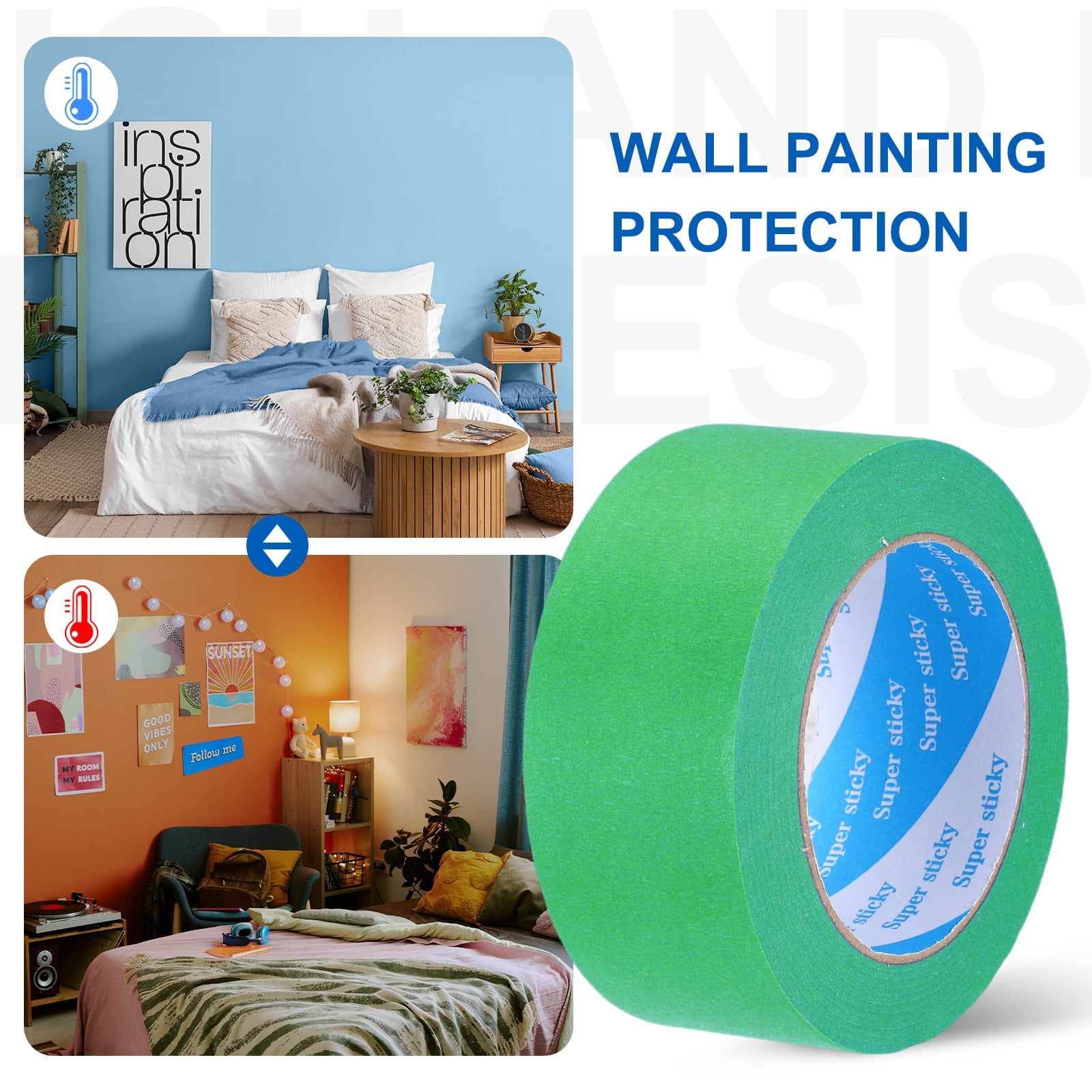 Uxcell Painters Tape, High Temperature Resistant Paint Masking Tape Adhesive for Wall Painting Craft Arts Decoration Drafting Green 1.97 Inch x 55 Yards