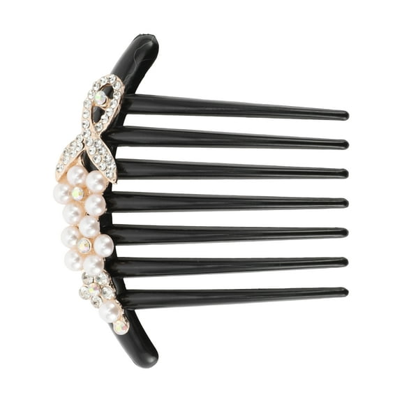 1 Pc Women Portable Flowers Hair Insert Comb for Straight Thick Wavy Hair Black Acrylic Faux Pearl Rhinestone