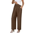 thumbnail image 2 of Women Cotton Linen Pants Smocked High Waisted Lightweight Comfy Wide Leg Dressy Casual Trousers with Pockets (L, Coffee), 2 of 8