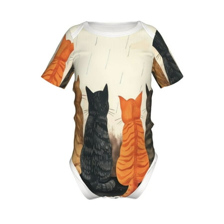 

Lukts Four Cats Watching Rain Print Baby Short Sleeve Romper Onesie for Newborn Baby Boys and Girls-6 Months