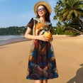 thumbnail image 4 of Easygdp Prairie Meditating Raccoon para Vestido Transpirable de Mujer, Vestido Suelto de Manga Corta con Pliegues y Bolsillos para el Verano, 4 of 6