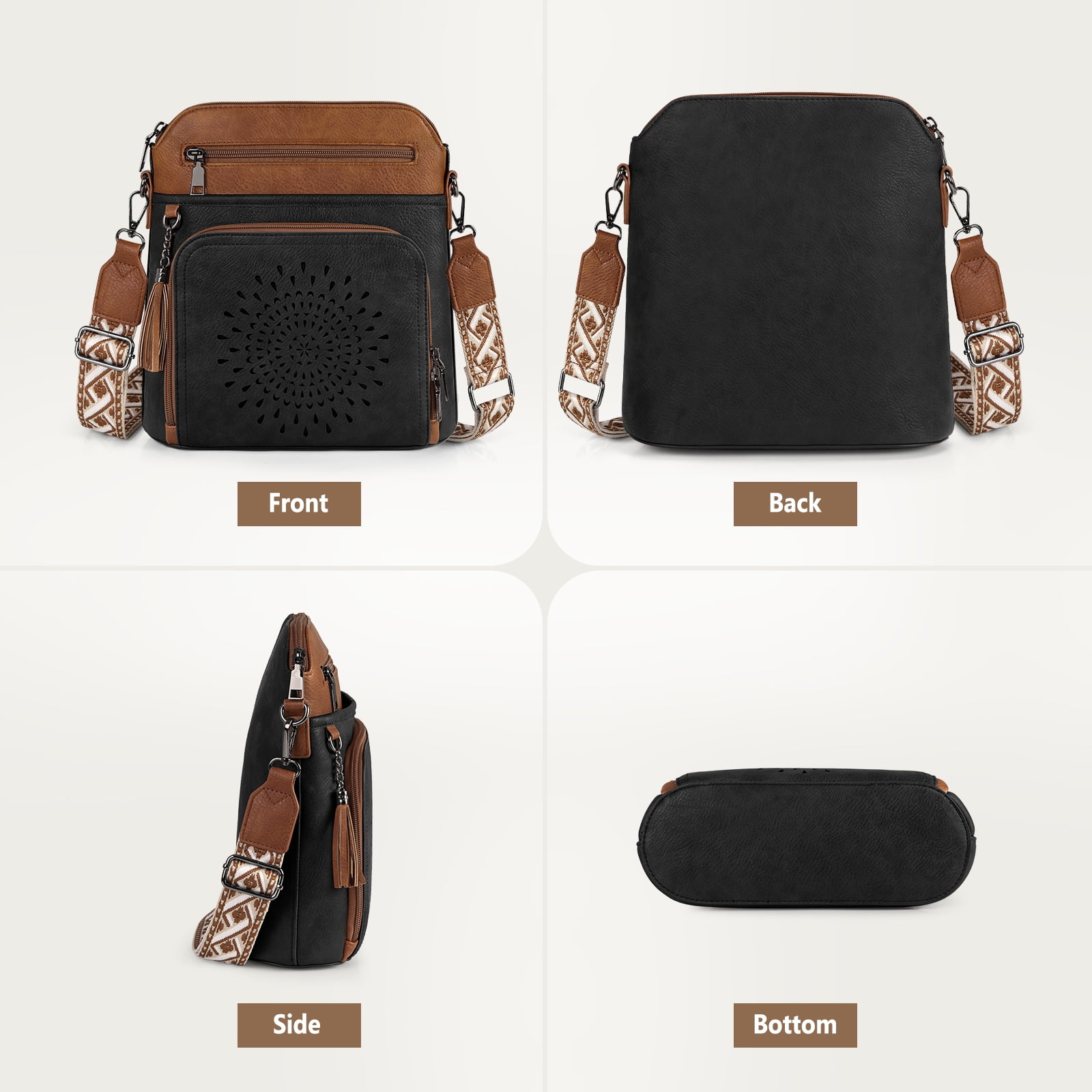 RAINSMORE Crossbody Bags for Women Leather Crossbody Purse Designer Womens Shoulder Handbags Trendy Cross Body Purse,BlackBrown