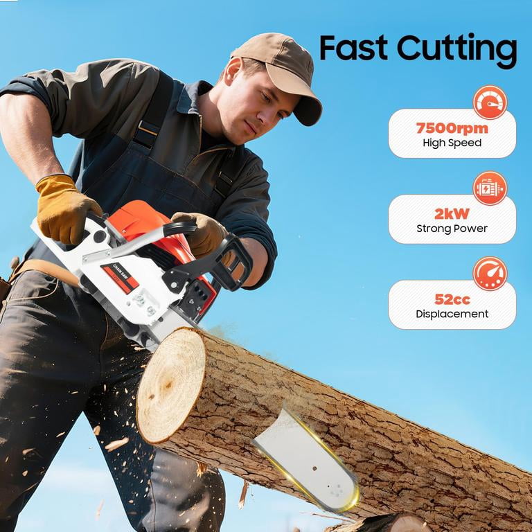 Mohsoe Gas Chainsaw 58cc 2-Stroke, 20 Inch Chain Saw with 3.2HP 2.4kW Power, 13000RPM Max Speed, High Temperature Quenching Chain, Automatic Oiler, Professional Grade for Tree Felling