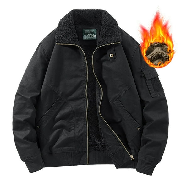 M-4X Big & Tall Cargo Jackets for Men with Pockets Plus Size Fleece Lined Coats Long Sleeve Zipper Up Collared Thermal Warm Work Outerwear Jacket