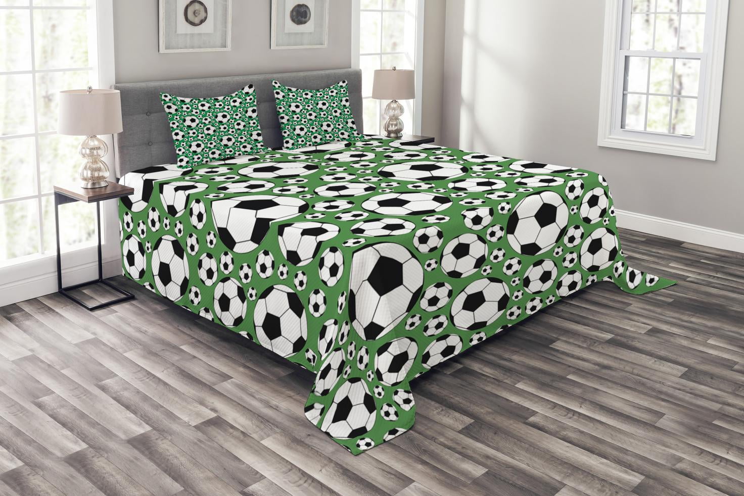 Soccer Bedspread Set Queen Size, Various Sizes Footballs Pattern Active ...