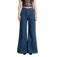 thumbnail image 2 of Women's High Waisted Dark Wash Flared Jeans Retro Wide Leg Denim, 2 of 8