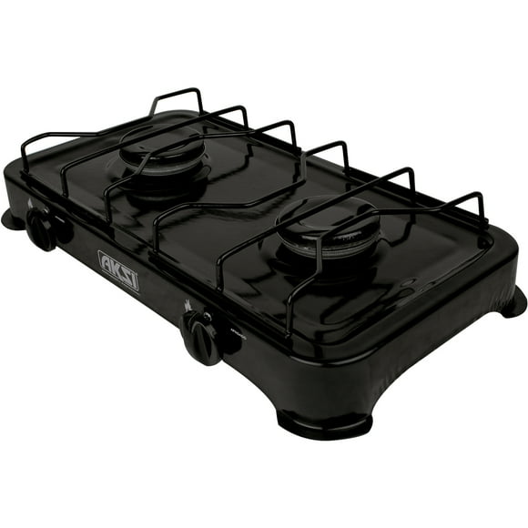 Parrilla Estufa De Mesa Aksi 2 Quemadores Negro Acero Inoxidable