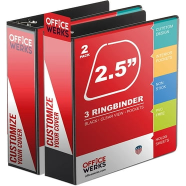 3 Ring Binder, Professional Angle D Ring Binder 2.5 Inch, Presentation Folder for Standard Pages 8.5 x 11 with Pockets, Crystal Clear View Black Binder (2 Pack)