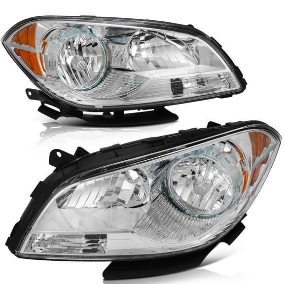 SCITOO Headlight Assembly Fit For Chevrolet Malibu 2008-2012 Headlamp in Chrome Housing Amber Reflector Clear Lens