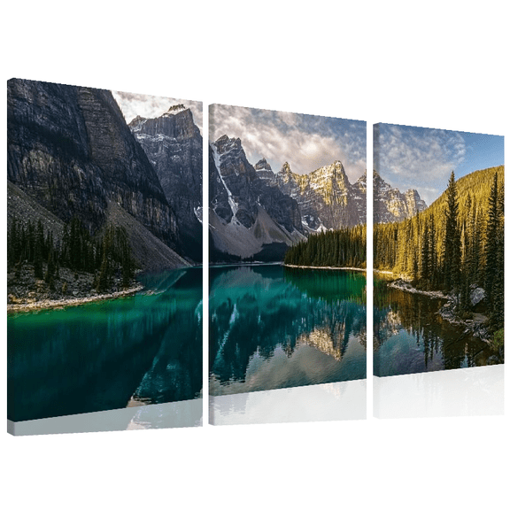 2D Flat, 3pcs Canvas Painting, Lake Forest Mountain Scenery Canvas Triptych, Wall Art Decor, For Living Room, Bedroom, No Frame