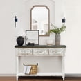 thumbnail image 4 of LuxenHome Distressed White Wood and Metal 3-Drawer 1-Shelf Console and Entry Table, 4 of 10