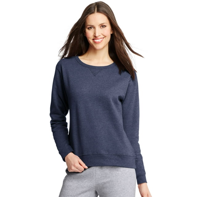Hanes Chandail en Molleton Col Rond ComfortSoft EcoSmart pour Femmes, TG, Bleu Marine Chiné