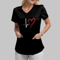 thumbnail image 3 of NIEWTR Solid Color V Neck Scrub Tops for Women Stretchy Pattern Print Uniform Tunics with Pockets(Black,L), 3 of 4