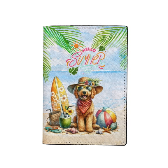 Goldendoodle Hello Summer with Sunglasses and Surfboard Tropical Vibes Travel Passport Wallet Doodle Dog Lover Gifts Idea PU Leather Passport Holder Cover - 00007