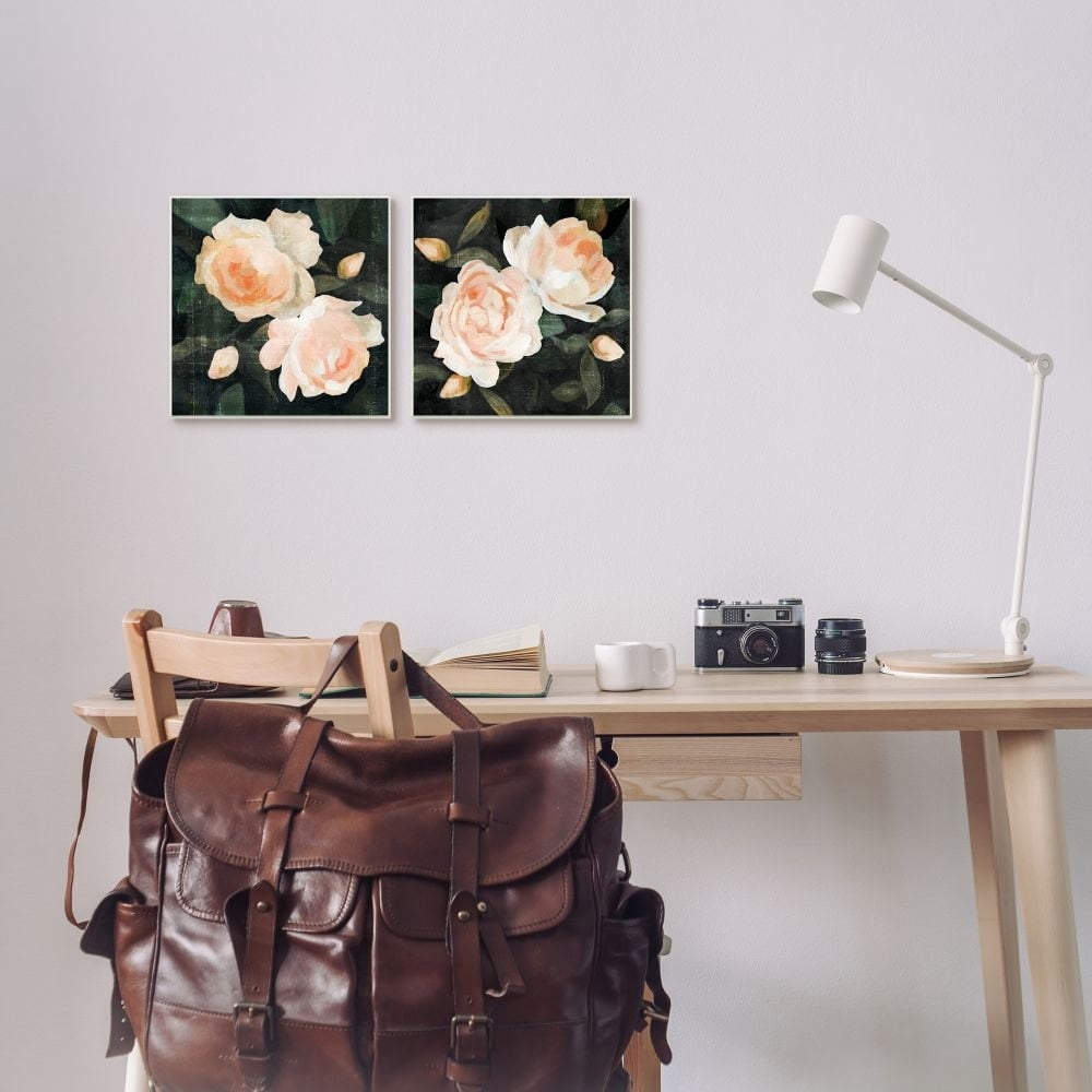Stupell Industries Country Rose Garden Pink Green Nature Flower Painting Framed Wall Art Design by Emma Caroline, 2 Piece, 12" x 12", Black Framed
