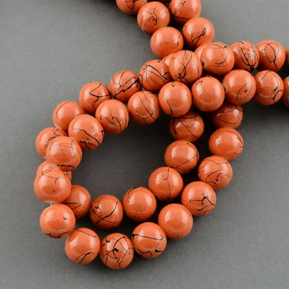 U8MO 50 Orange Black Glass Beads 8mm Halloween Jewelry Supplies BULK Wholesale