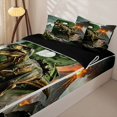 thumbnail image 3 of Metsweet Dino Tyrannosaurus Rex Zipper Full Size Comforter Sets with Fitted Sheet and 2 Pillowcases, Volcano Letter B Zipper Bedding Set, Green Brown,4pcs,Black Reversible, 3 of 6