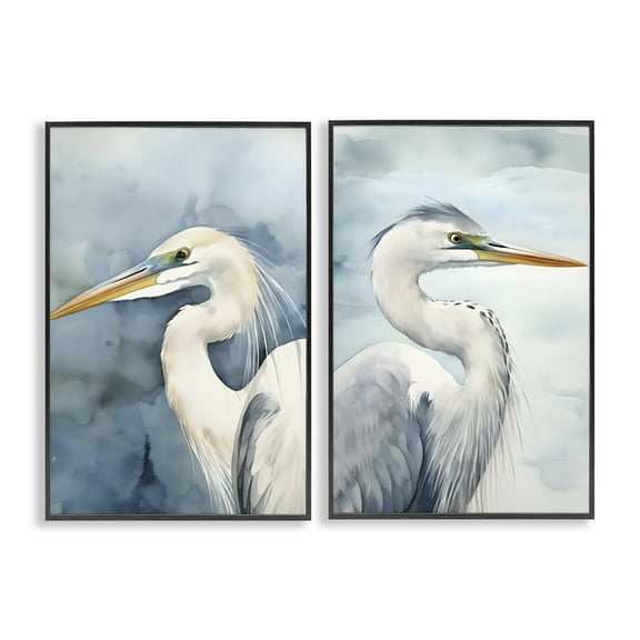 Stupell Industries Watercolor Detailed Beach Birds Animals Painting Black Framed Art Print Wall Art, 12 x 18, Set of 2