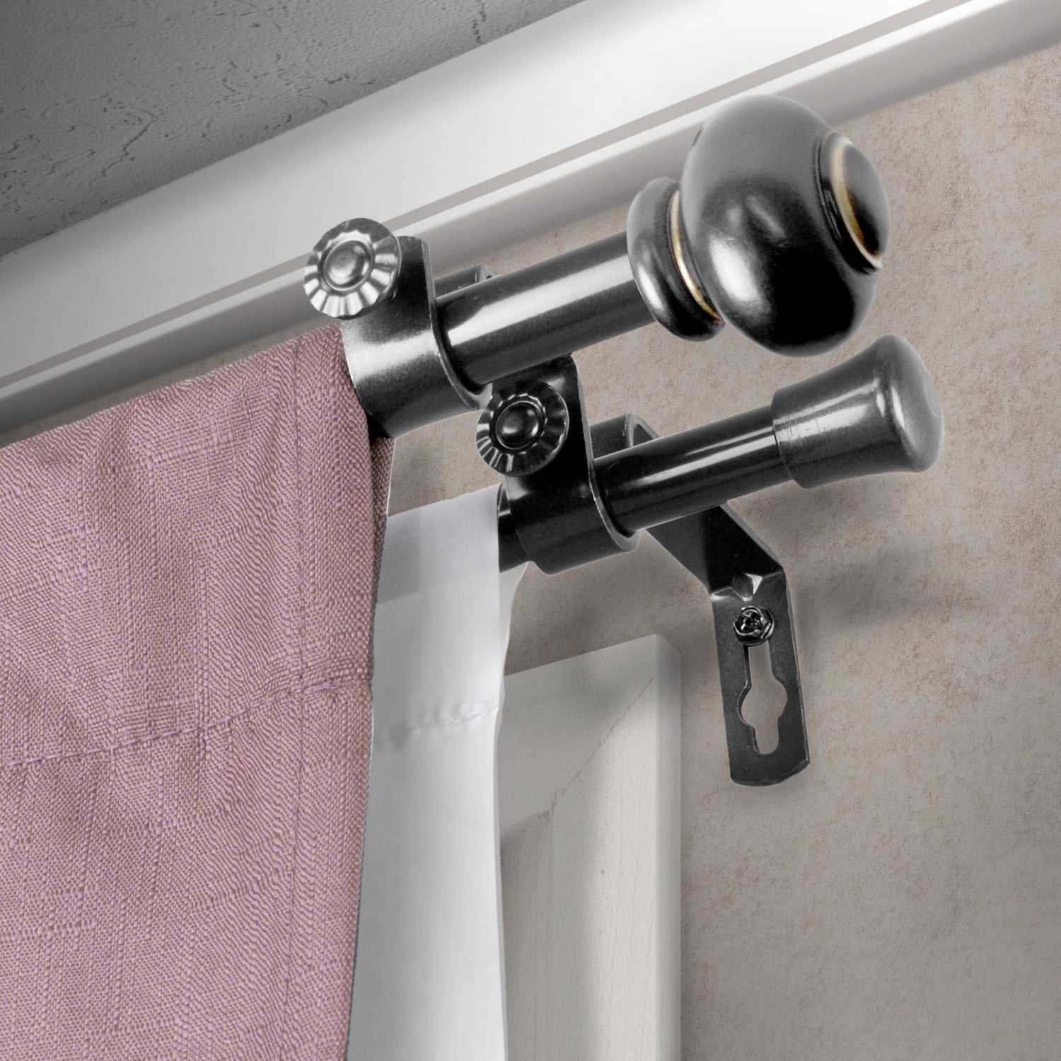 Central Design Products Steel 0.62" Modern Double Curtain Rod, Black