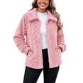 thumbnail image 2 of WIZUTIZ Women's Solid Color Double-Sided Fleece Jacquard Lapel Collar Jacket Long Sleeve Warm Winter Coat Loose Fit Cozy Outerwear with Pockets, 2 of 8