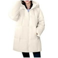 thumbnail image 2 of Womens Coats Hooded Pocket Fleece Zipper Long-sleeved Solid-color Thickened Casual Jacket,Coats for Women White S, 2 of 6