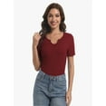 thumbnail image 3 of Women's Short Sleeve V-Neck Ribbed Knit T-Shirt - Fitted Basic Top, 3 of 6