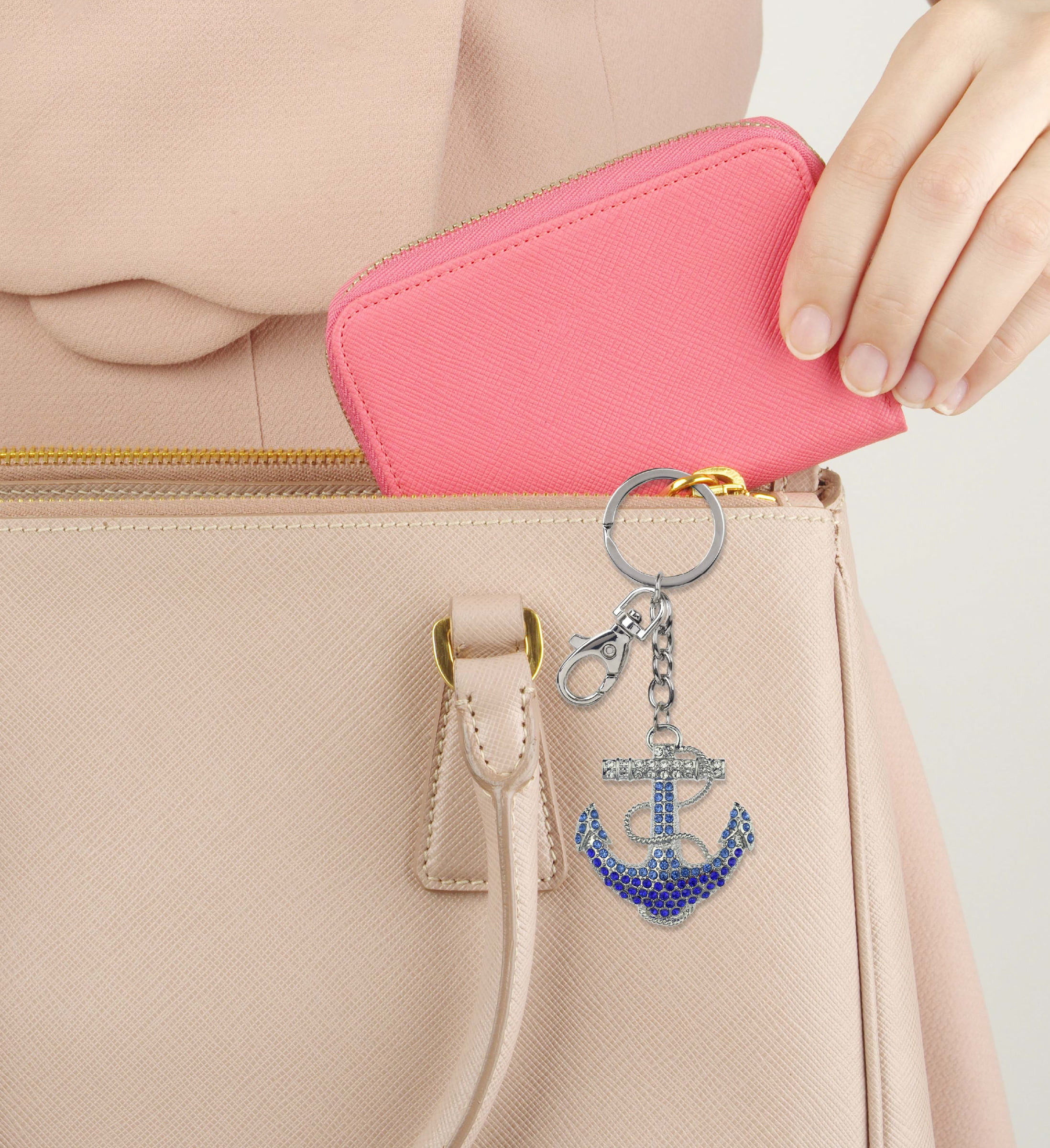 Aqua79 Sparkling Blue Rhinestone Nautical Anchor Keychain - With Lobster Clasp For Keys & Bags - View #3