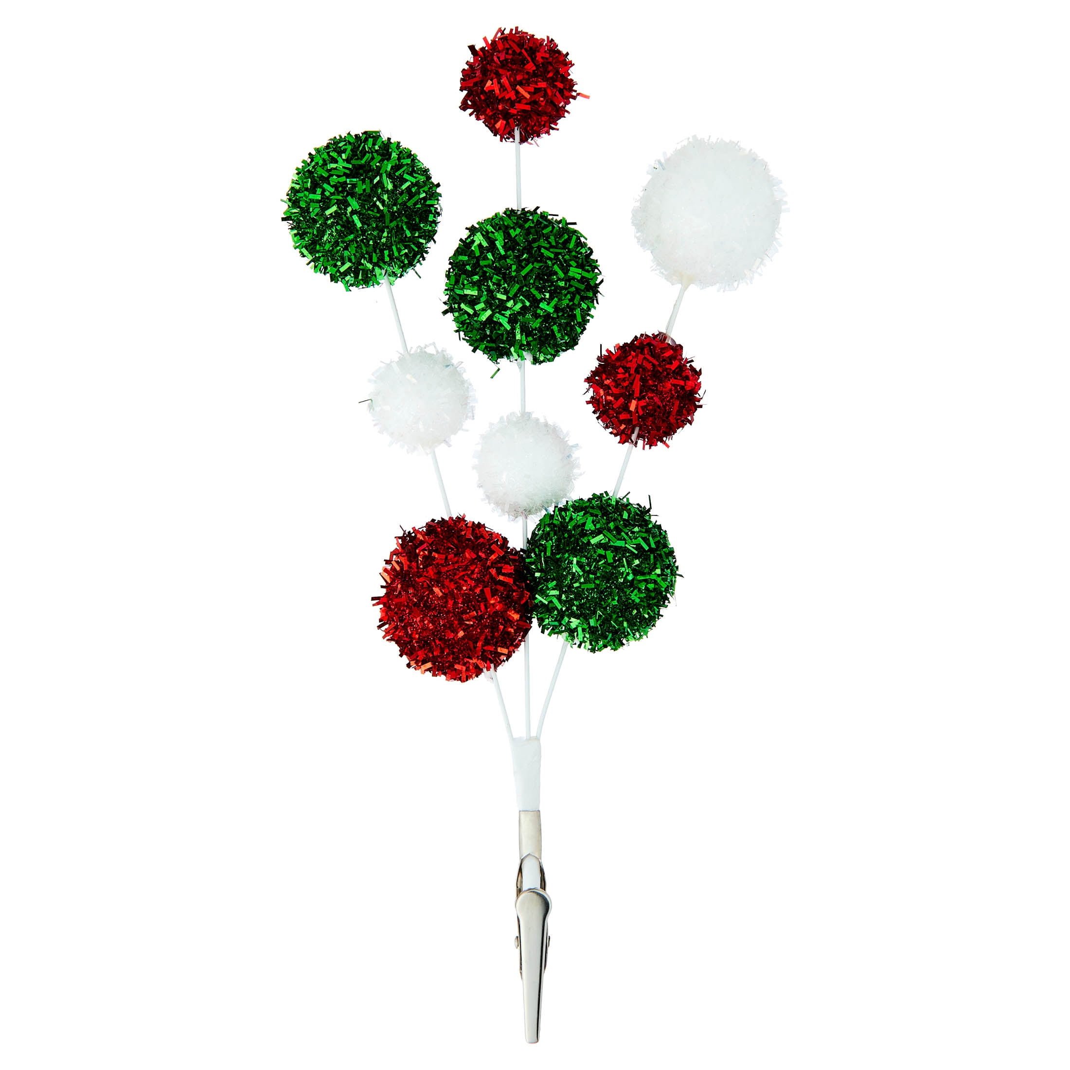Red/Green/White Tinsel Ball Christmas Clip Ornament, 9.3", by Holiday Time