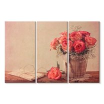 Elephant Stock Vintage Roses Wall Art - Horizontal Multi Panel Canvas - Living Room Wall Decor - Love Multi Panel - Beige And Pink Decor - 38" x 24"