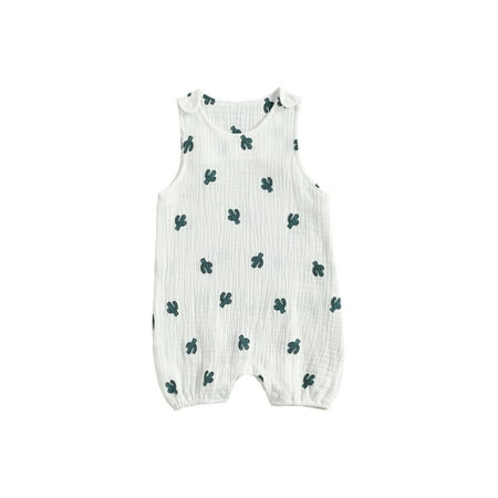 

Canrulo Newborn Baby Boys Girls Print One-pieces Jumpsuit Cotton Linen Romper Outfits White Cactus 18-24 Months