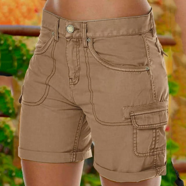 TINZ Women's Loose Solid Color Mini Pant Summer Beach Shorts Buttons Short Hot Pants Cargo Shorts Petite Rompers for Short Women Distressed Jean Shorts Women Women's Linen Shorts