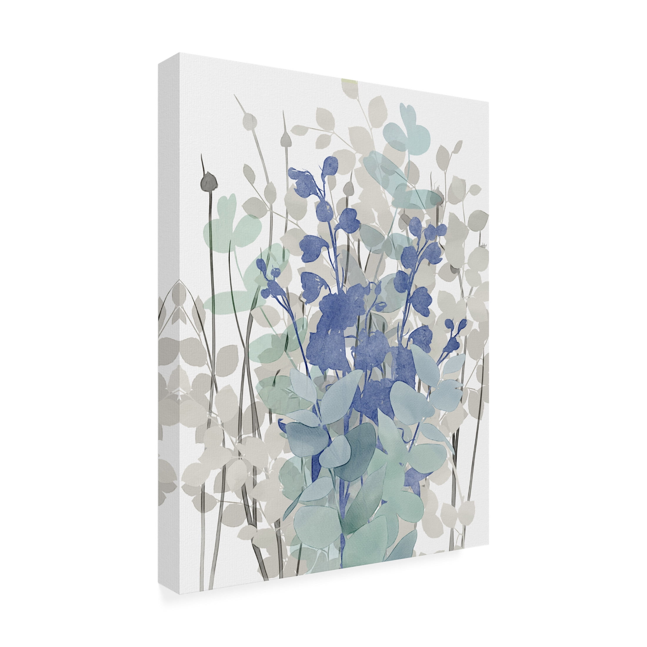 Canvas Wall Art - Cora Niele 'Airy Blue Flowers And Eucalyptus 02' Wall Art for Living Room, Bedroom, or Office Décor by Trademark Fine Art - 35 x 47 Inches