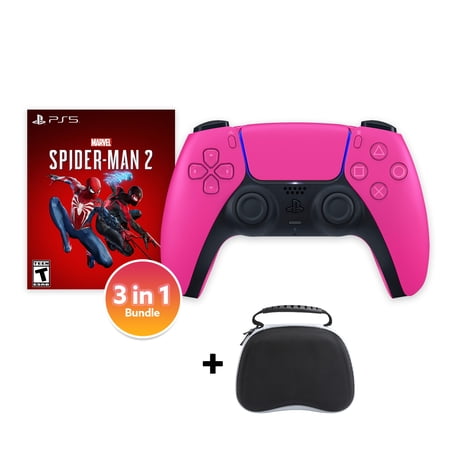 PlayStation 5 DualSense Controller Nova Pink with Spider-Man 2 and Mytrix Hard Shell Controller Protective Case - 3 in 1 Bundle for PS5