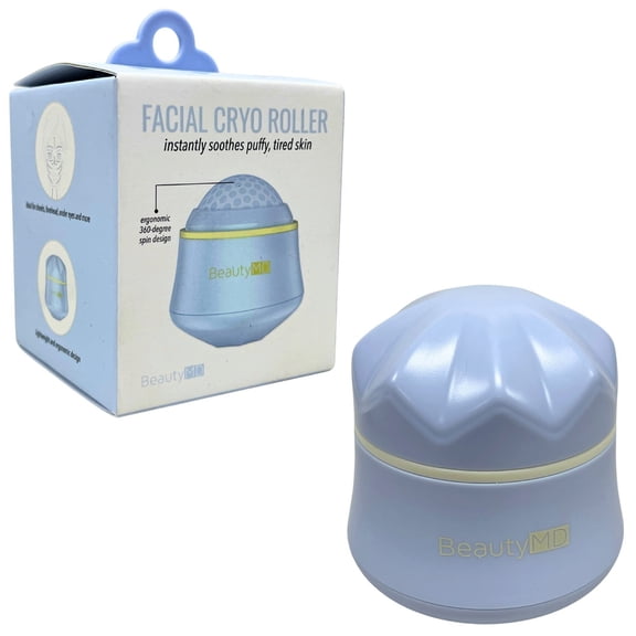 1 Pack Stainless Steel Facial Cooling Cryo Roller with 360 Degree Rotating Massage Ball for Puffiness Skin Care Relaxation and Refreshing Cold Therapy Treatments, Blue and Ivory
