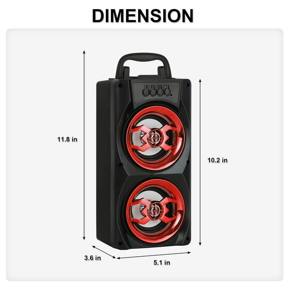 Portable Bluetooth Speaker With Microphone Wireless Speaker Party Remote Control, Red