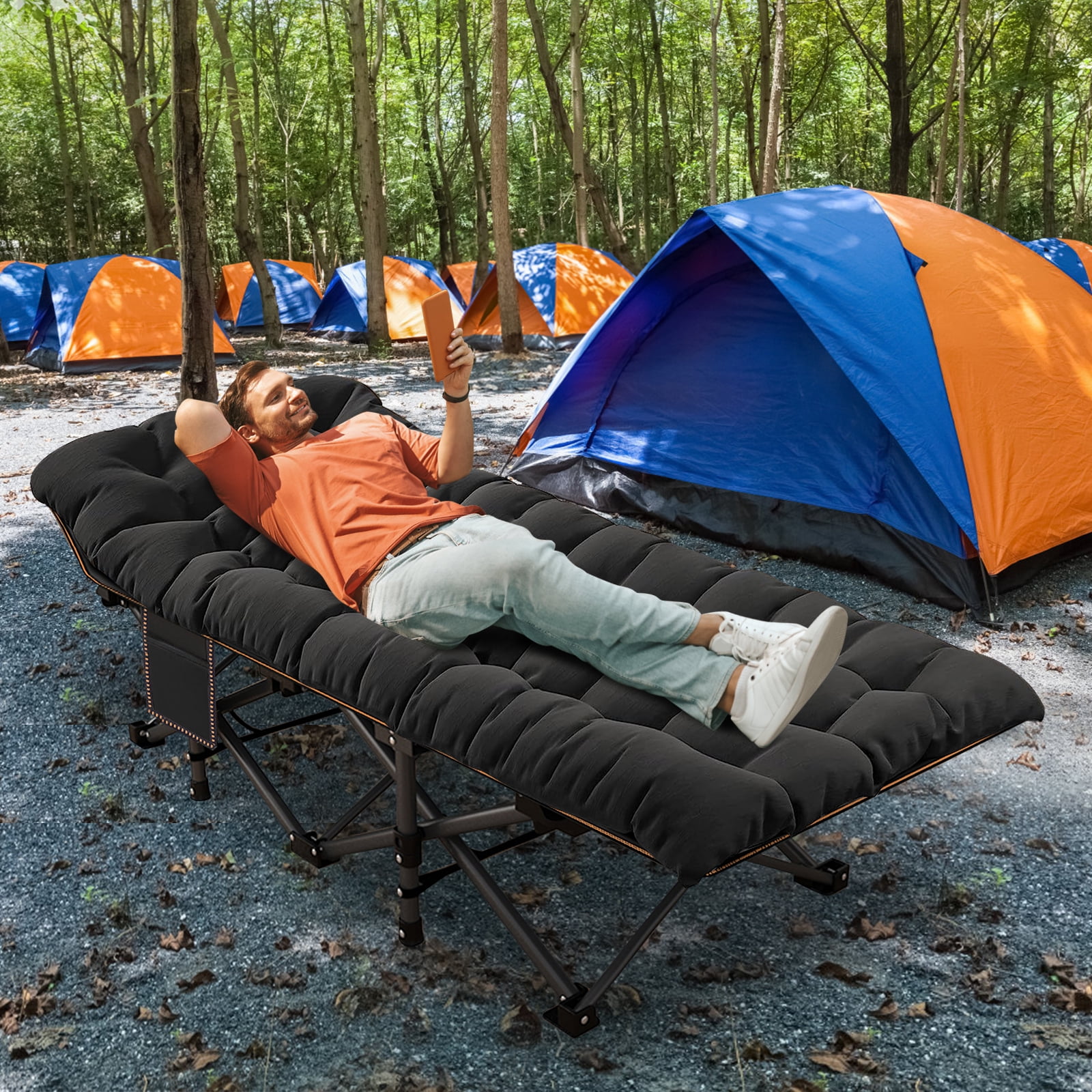 ABORON Oversized XXL Folding Camping Cot for Adults & Kids, 78" L x 32" W x 18" H Large Folding Guest Bed Cots, Sleeping Cot Folding Bed with 2 Sided Mattress & Carry Bag