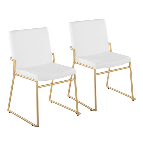 LumiSource Gold Steel, White PU Dutchess Dining Chair - Set of 2