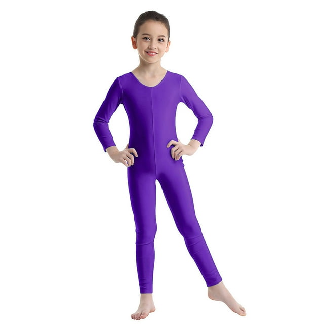 zdhoor Combinaison de Gymnastique une Pièce à Manches Longues pour Filles, Violet TTG