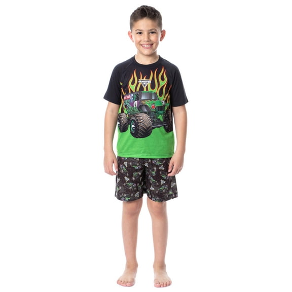 Monster Jam Boys' Grave Digger Truck Sleep Pajama Set Shorts Crewneck