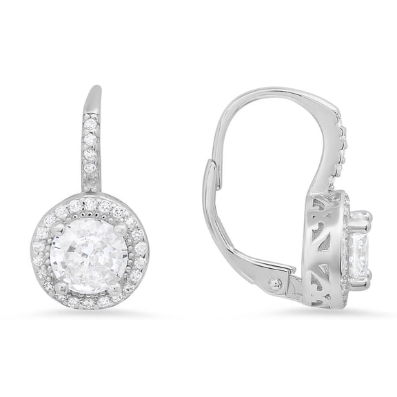 Kylie Harper Sterling Silver Round-cut Cubic Zirconia  CZ Halo Leverback Earrings