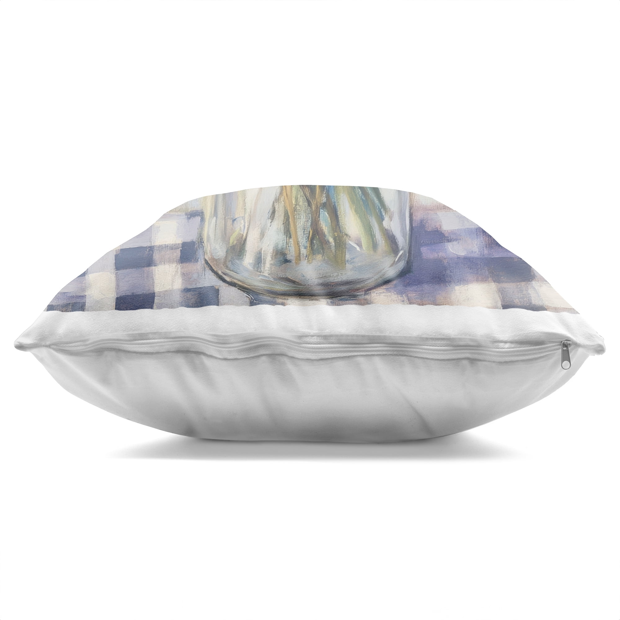 Stupell Industries Hydrangeas on Gingham Tablecloth Decorative Printed Throw Pillow, design by Petal Prints Design, 18 x 7 x 18