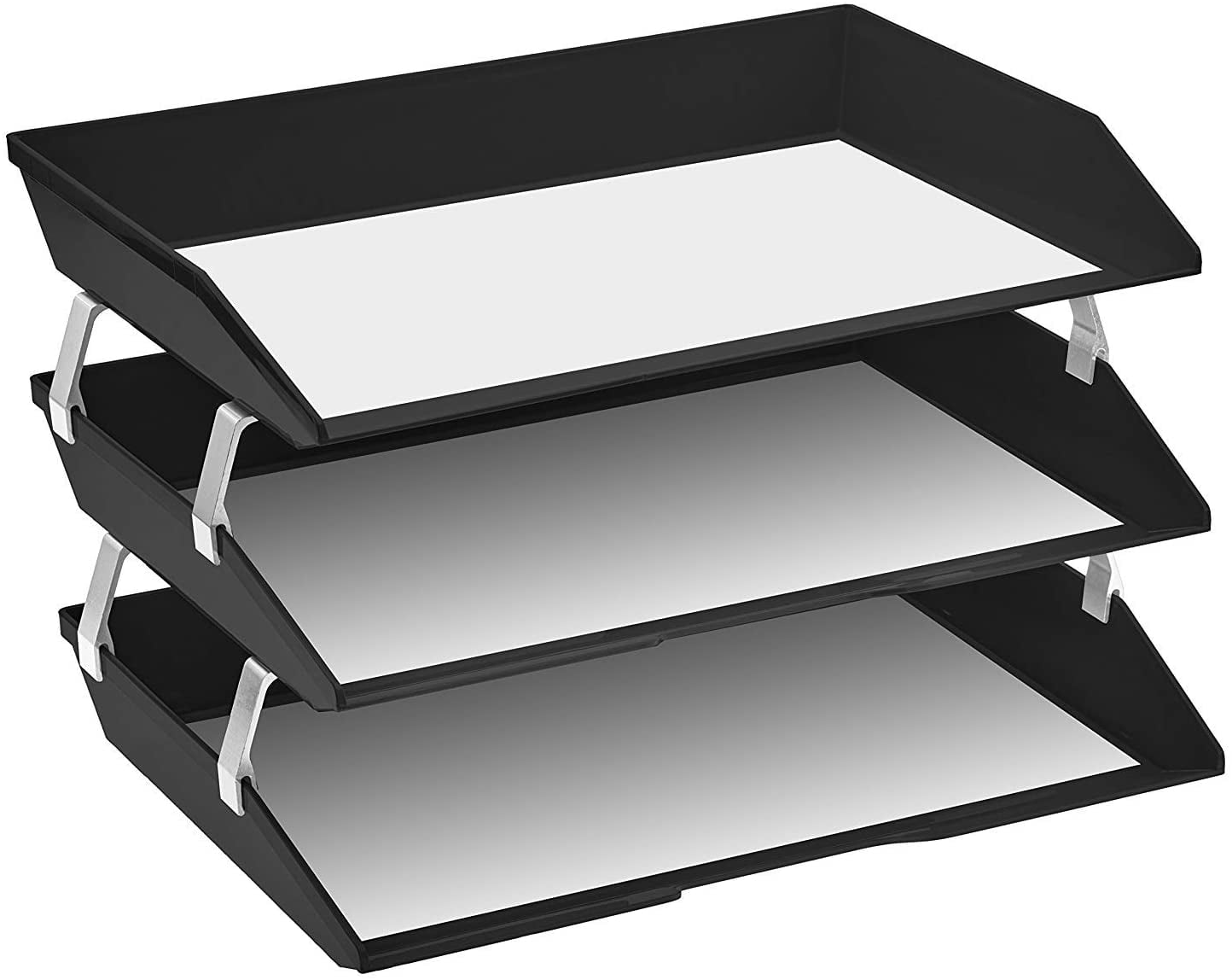 Acrimet Facility 3 Tier Letter Tray Side Load Plastic Desktop File Organizer (Black Color)