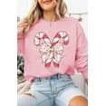 thumbnail image 3 of Women's Pink Christmas Bow Candy Cane Graphic Drop Shoulder Crew Neck Sweatshirt - [ZhiHiMeRi] | (US 20-22)2XL, 3 of 9