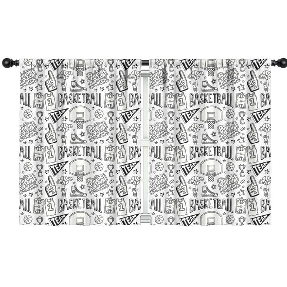 Blackout Kids Curtains,Basketball Doodle Pattern Childrens Insulated Curtains Set Of 2,Bedroom Essentials,Toddler Room Decor 42"x54"