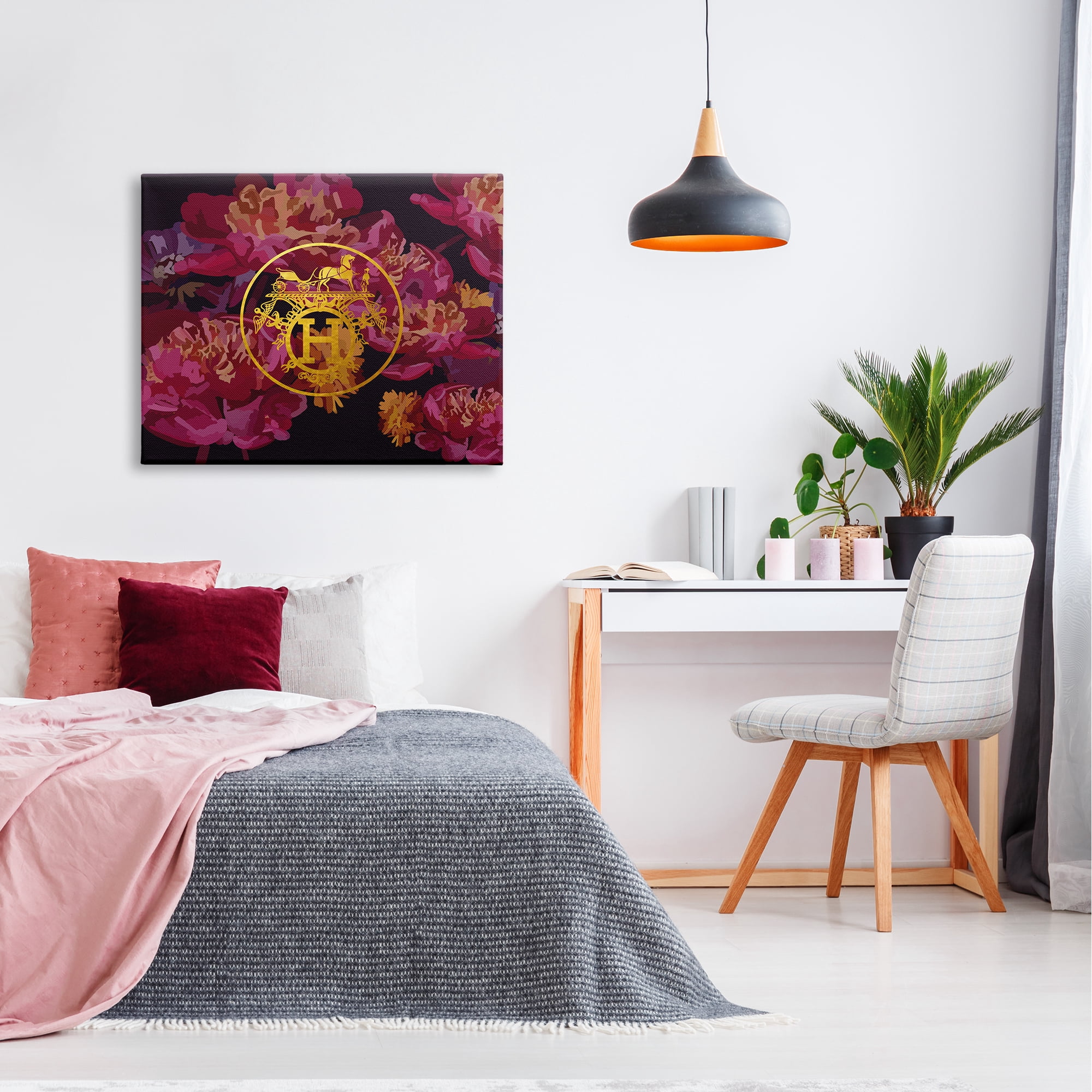 Stupell Industries Glam Emblem Flower Pattern Botanical & Floral Painting Gallery Wrapped Canvas Art Print Wall Art, 40 x 30