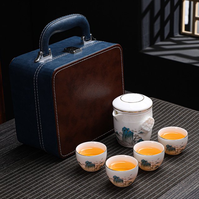 2024 New Style Mutton Fat Jade Travel Tea Set - Creative Panda Teacup Set for Outdoor and Home Use - Gift