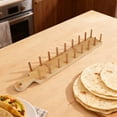 thumbnail image 4 of Wood Taco Holder Stand, 16 in Tortilla Crepe Rack with Handle, Multiple Posts Design, Space Saving, Reusable, Natural Wood Taco Serving Tray for Kitchen, Parties, Buffets, 4 of 8