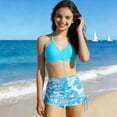 thumbnail image 6 of Vhkiploz Summer Swimsuits for Girls Crosscriss Bra with Printed High Elastic waisted Skirt Swimwear Vacation Beach 2 Piece Bikini Suits Bathing Suit for Teens 3-12Years Kids, 6 of 6