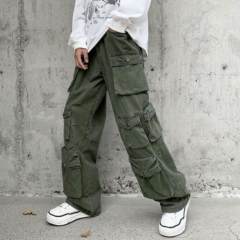 Army Green Cargo Pants Women Loose Straight Summer Trousers With-940625