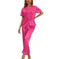 thumbnail image 1 of Conjunto de pijama de 2 piezas para mujer INSPIRE CHIC, camisa de dormir con botones y pantalones, color rosa caliente, talla XS, 1 of 4